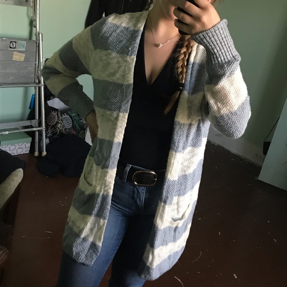 Light Blue/White Striped Cardigan